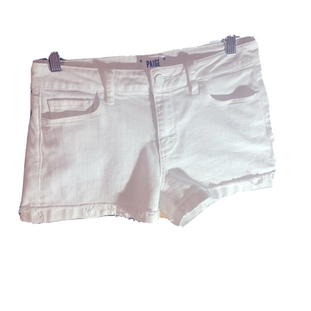 Paige Women's 26 Distressed Cuffed White Denim Jean Shorts Frayed Hem